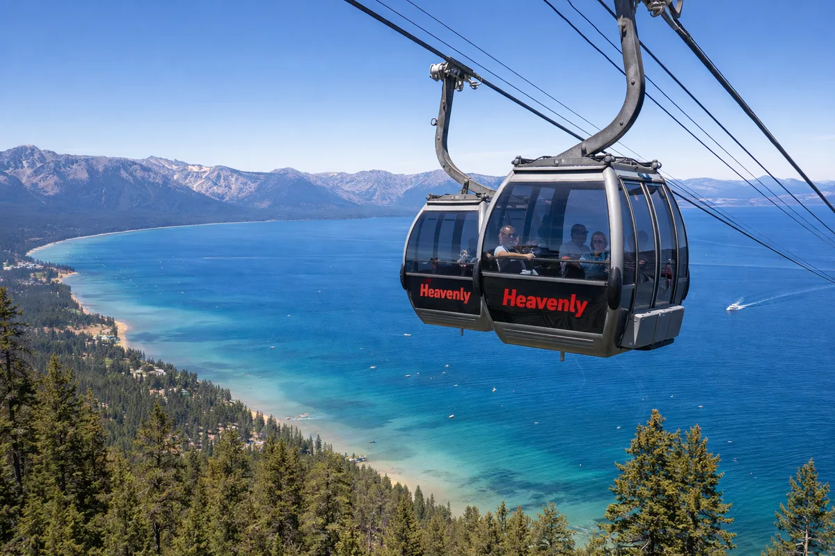 Heavenly Gondola above Lake Tahoe with mountain views