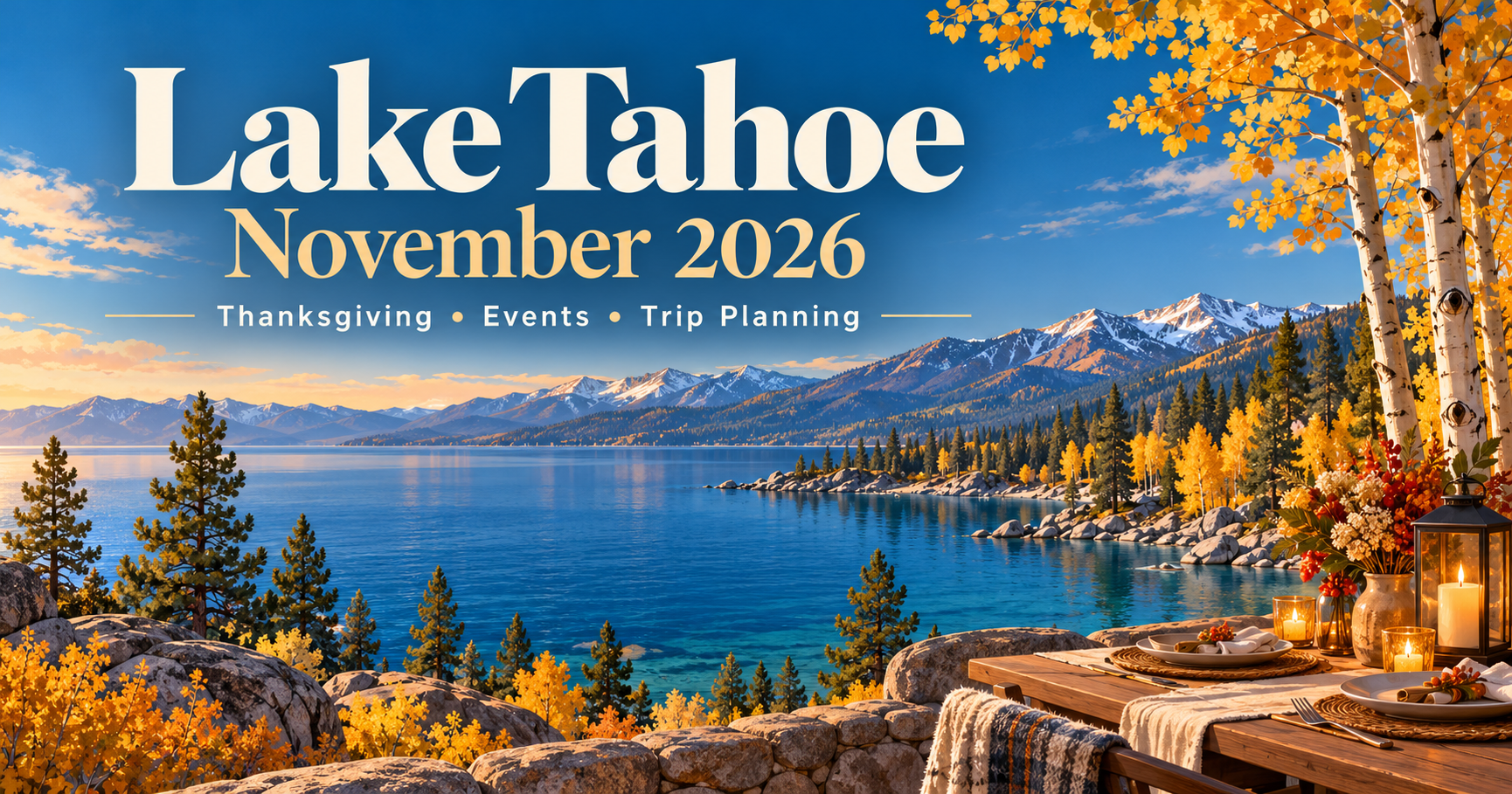 Illustrated Lake Tahoe November 2026 cover for Thanksgiving and event planning